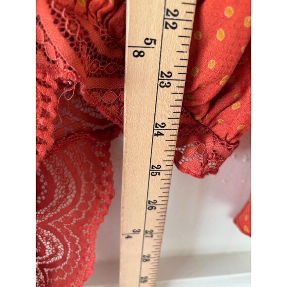 Free People Orange Red Polka Dot Wrap Bodysuit Bell Sleeve Chic Statement Piece - Picture 8 of 9